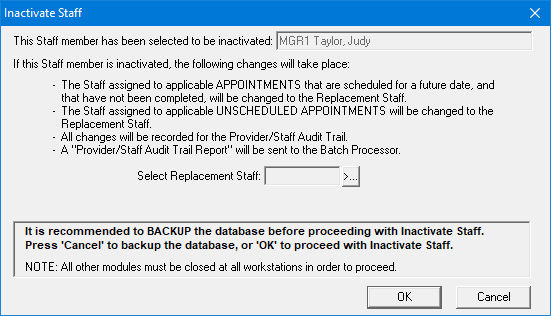 Inactivate Dialog Box Inactivating office staff