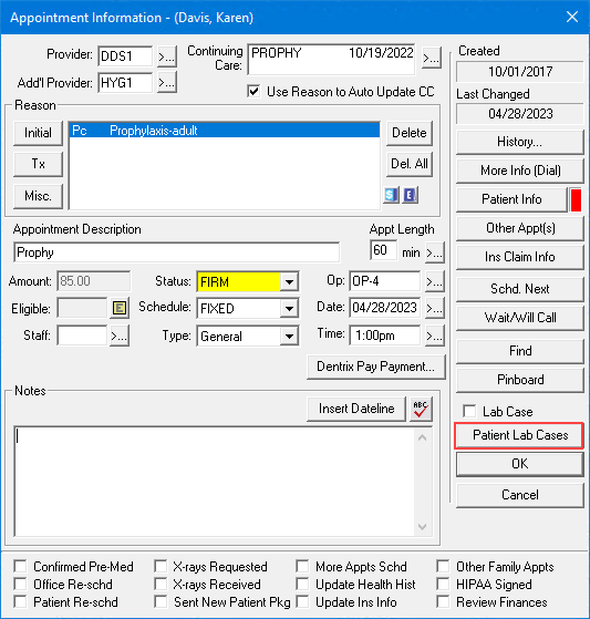 Attaching lab cases to appointments