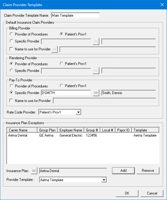 Setting up default insurance claim providers