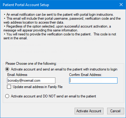 Setting up a patient's portal account