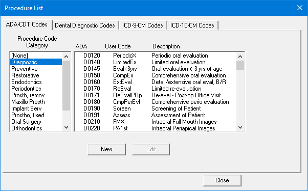 Reports - Setting up procedure codes